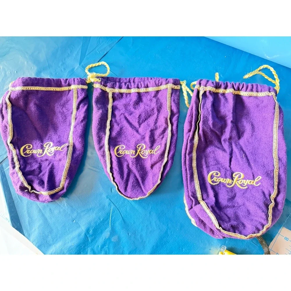 Lot of 3 Crown Royal Purple Velvet Drawstring Bags Empty Gift‎ Pouches